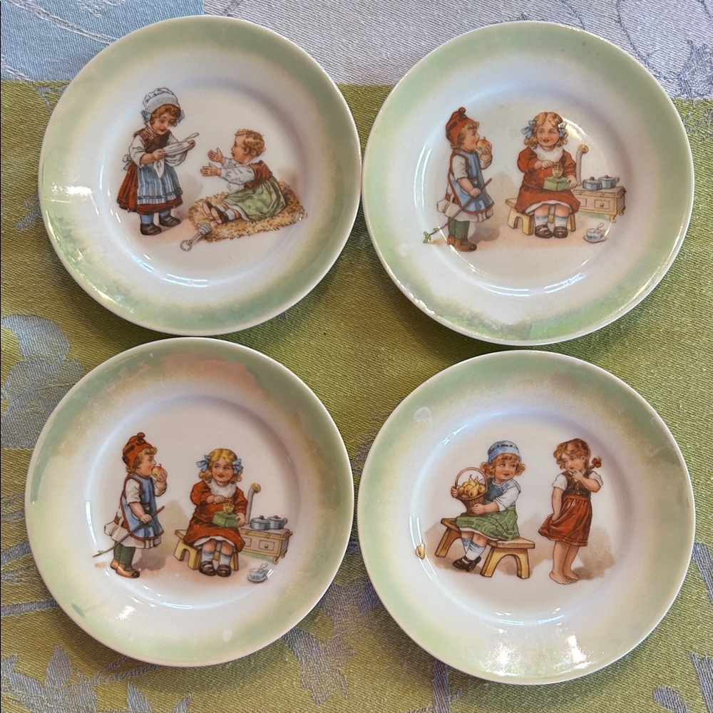 Vintage Porcelain Plates with Children Illustrations Made in Germany early 1900